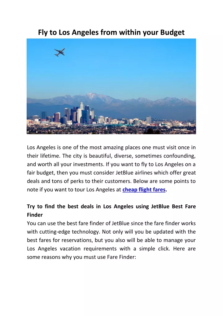 fly to los angeles from within your budget