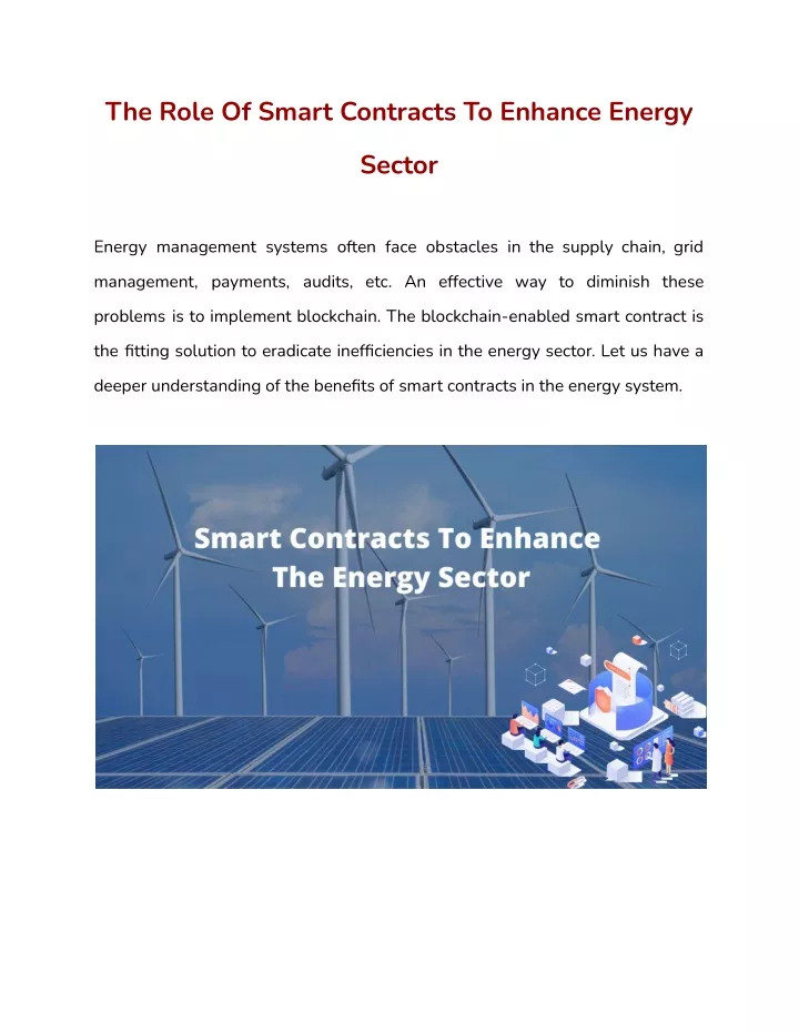 the role of smart contracts to enhance energy