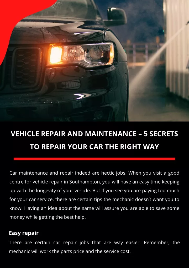 vehicle repair and maintenance 5 secrets