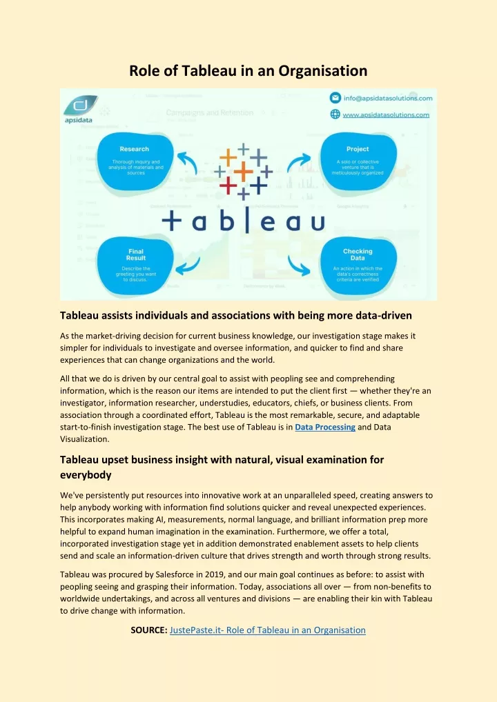 role of tableau in an organisation