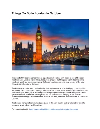 Things To Do In London In October