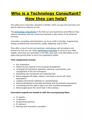 who is a technology consultant how they can help