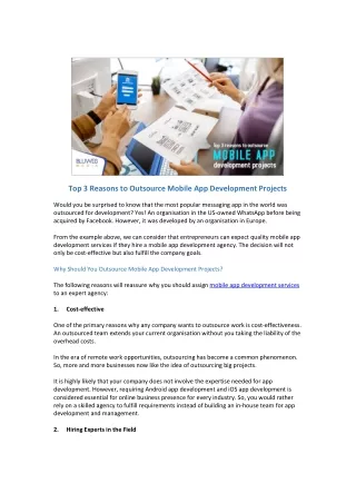 Top 3 Reasons to Outsource Mobile App Development Projects