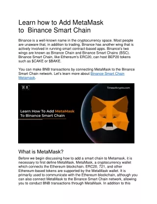 Binance smart chain metamask - Times of Crypto