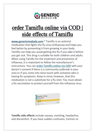 Buy Tamiflu (Oseltamivir) online | Order Oseltamivir COD