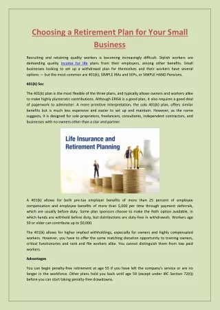 Choosing a Retirement Plan for Your Small Business