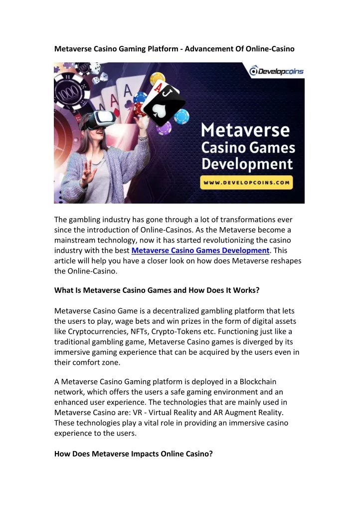 metaverse casino gaming platform advancement