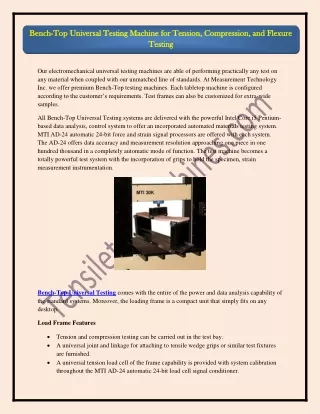 bench bench top universal testing machine