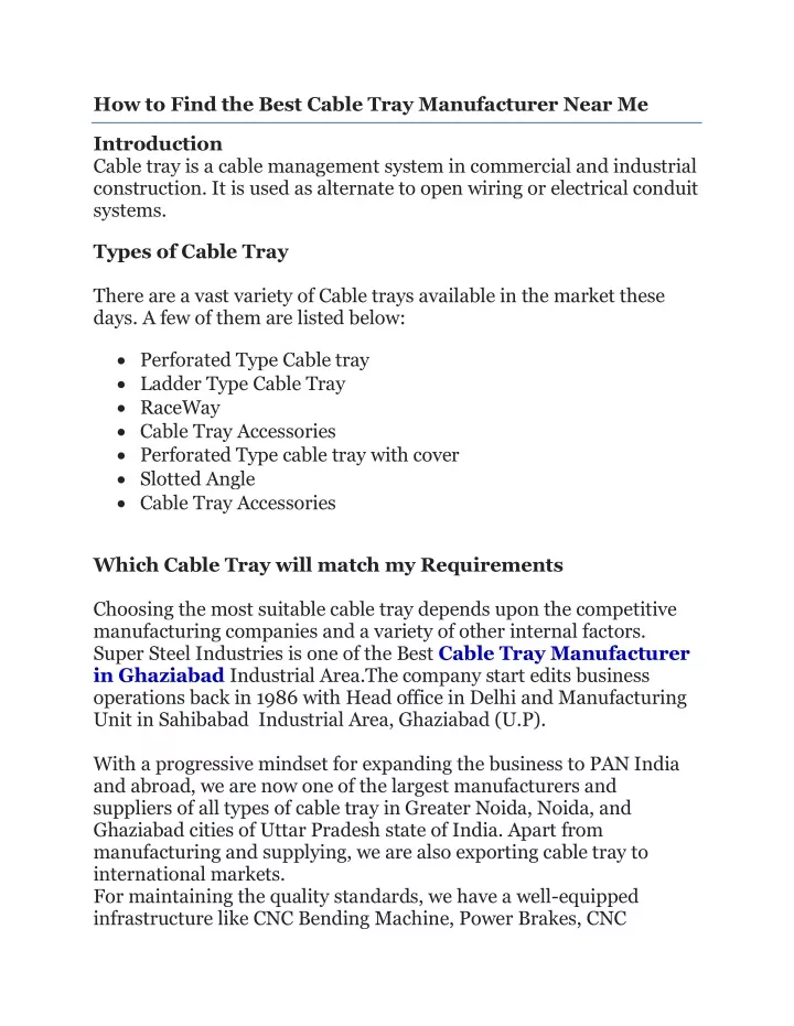 how to find the best cable tray manufacturer near