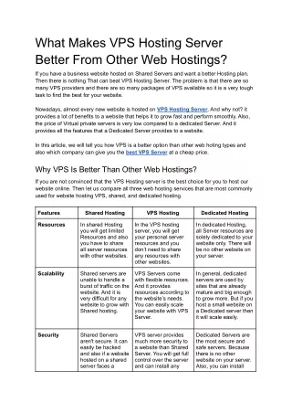 what makes vps hosting server better from other