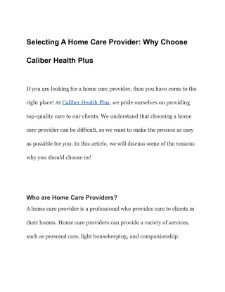 Selecting A Home Care Provider_ Why Choose Caliber Health Plus