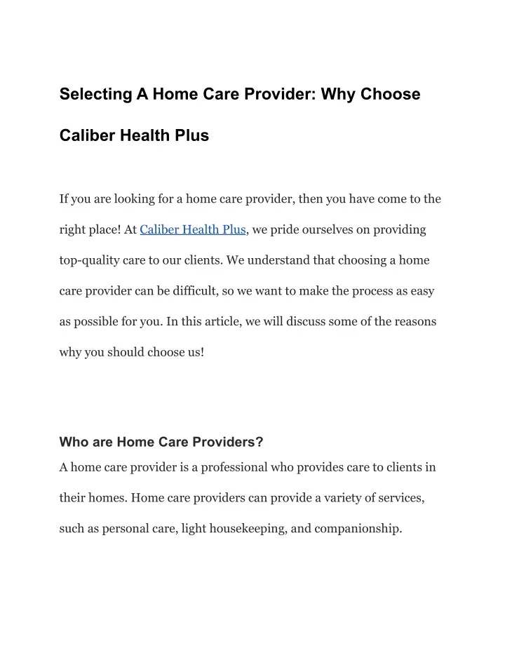 selecting a home care provider why choose