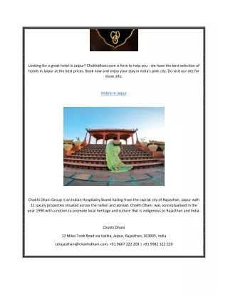 looking for a great hotel in jaipur chokhidhani