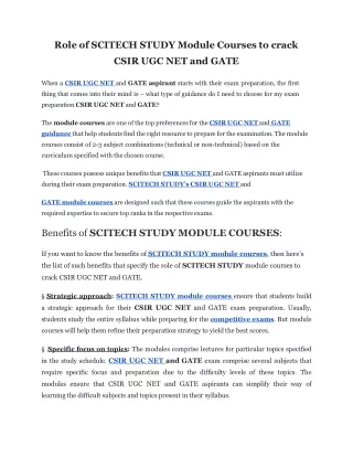 role of scitech study module courses to crack