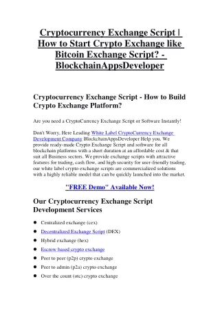 Cryptocurrency Exchange Script | How to create a Crypto Exchange Platform?