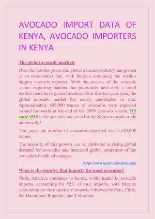 Avocado import data of kenya