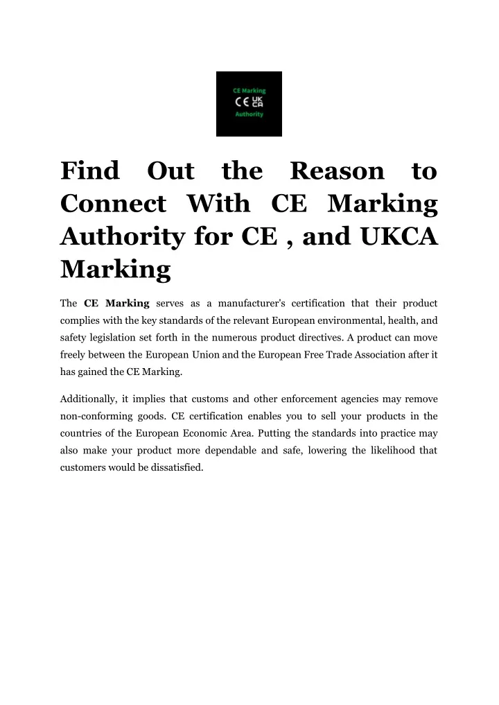 find connect with ce marking authority