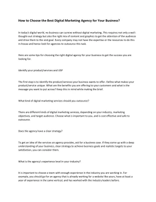 How to Choose the Best Digital Marketing Agency for Your Business