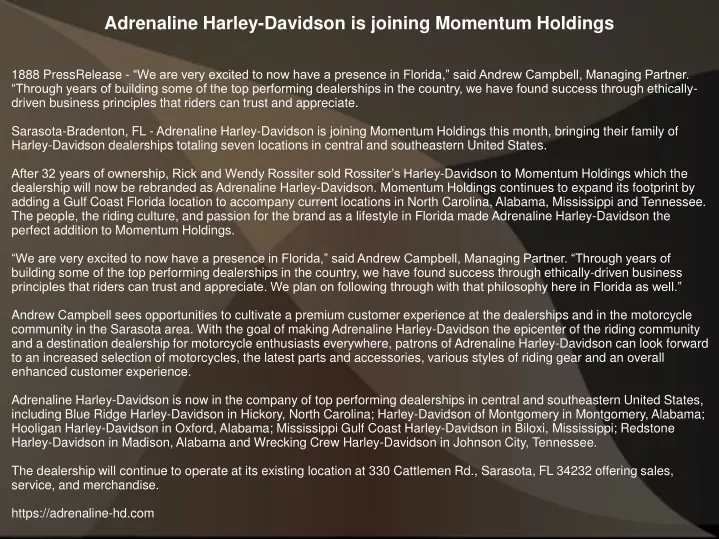adrenaline harley davidson is joining momentum