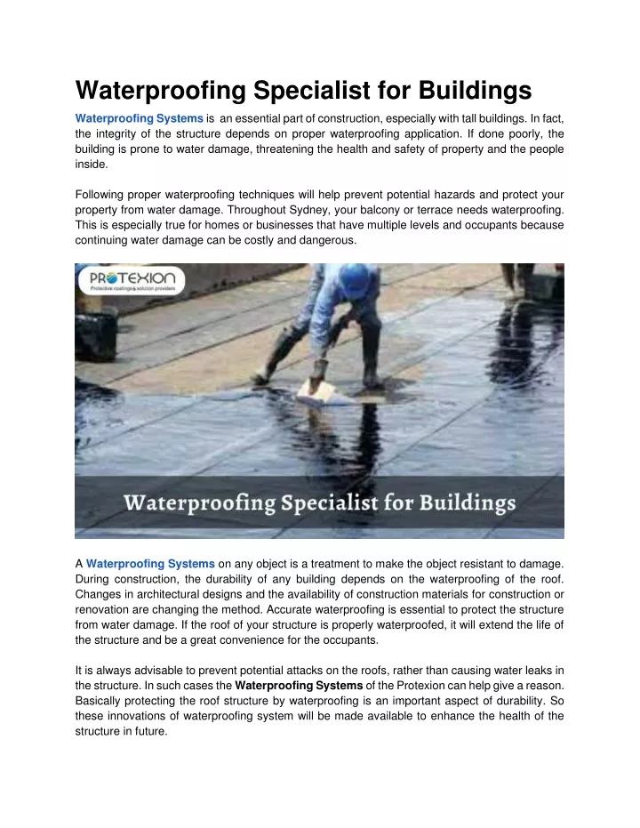 waterproofing specialist for buildings