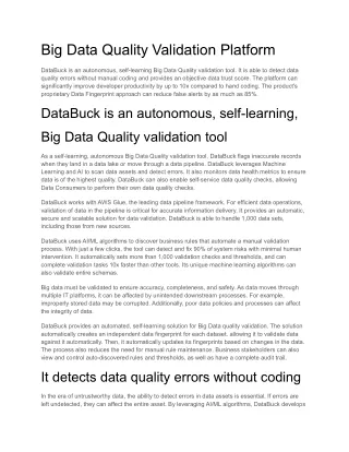 Big Data Quality Validation Platform