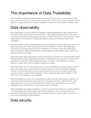 The Importance of Data Trustability