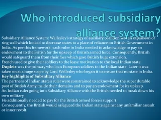 who introduced subsidiary alliance system