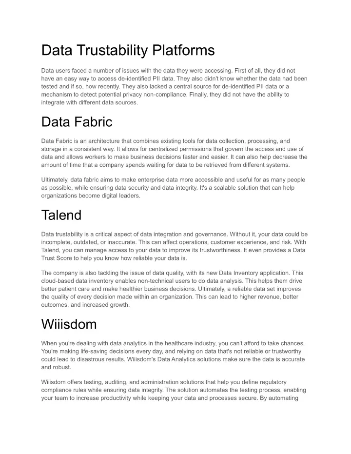 data trustability platforms