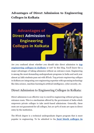 Advantages of Direct Admission to Engineering Colleges in Kolkata (1)