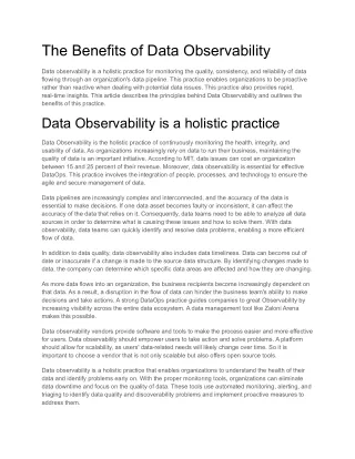 The Benefits of Data Observability