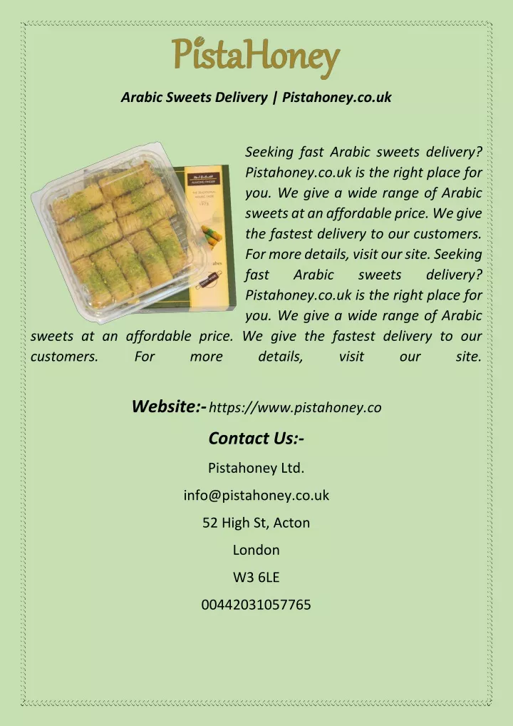 arabic sweets delivery pistahoney co uk