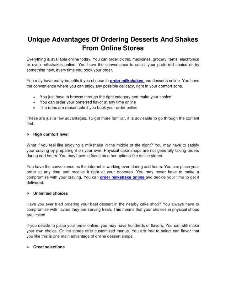 unique advantages of ordering desserts and shakes