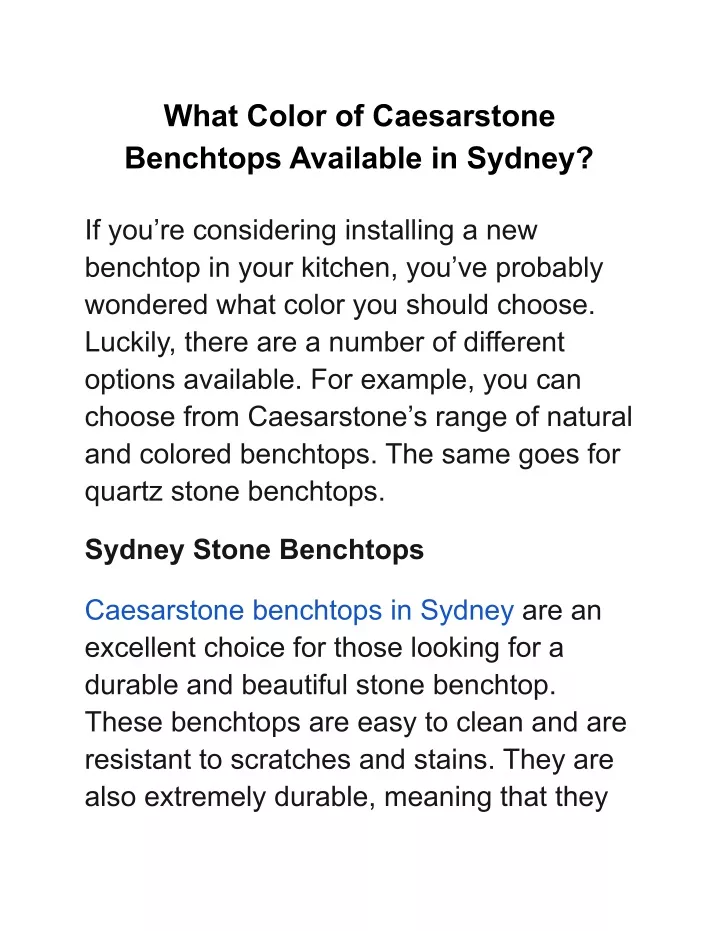 what color of caesarstone benchtops available