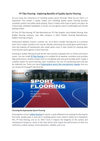 PP Tiles Flooring - Benefits of Quality Sports Flooring