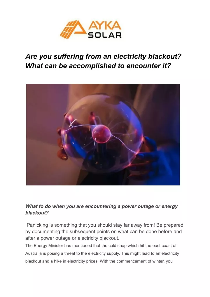 are you suffering from an electricity blackout