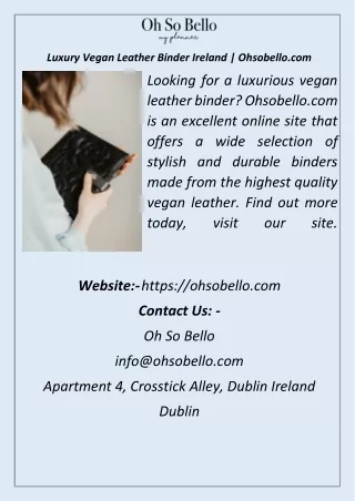 Luxury Vegan Leather Binder Ireland  Ohsobello