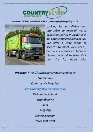 Commercial Waste Collection Kent  Countrystylerecycling.co.uk