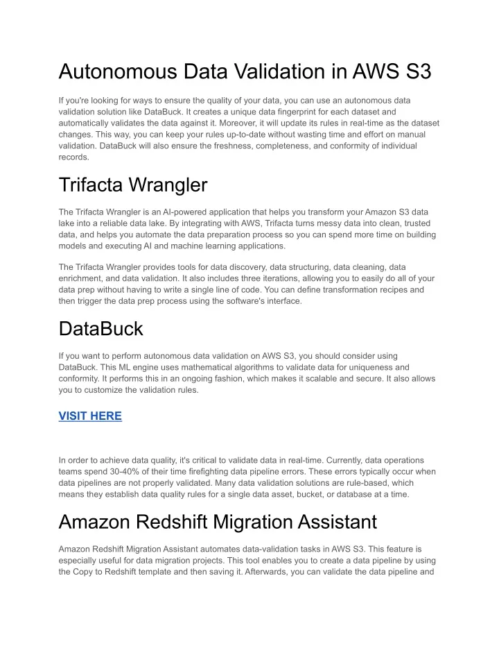 autonomous data validation in aws s3
