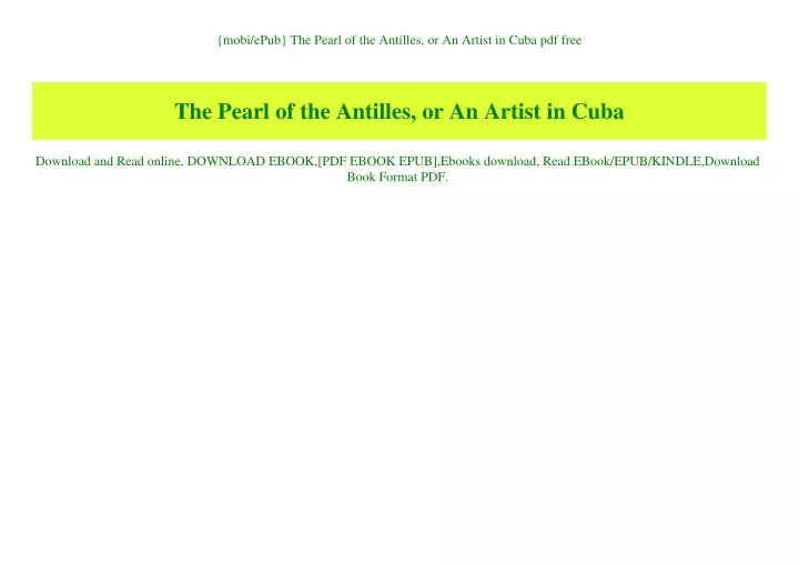 mobi epub the pearl of the antilles or an artist