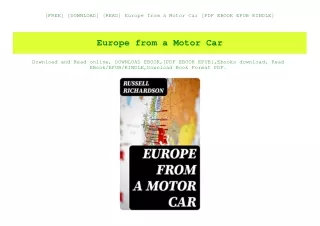 [FREE] [DOWNLOAD] [READ] Europe from a Motor Car [PDF EBOOK EPUB KINDLE]