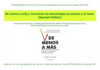 READ [EBOOK] De menos a mÃƒÂ¡s Convierte las desventajas en puntos a tu favor (Spanish Edition) Pdf