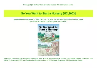 Free [epub]$$ So You Want to Start a Nursery [HC 2003] {read online}