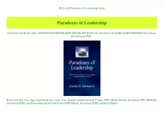 [R.E.A.D] Paradoxes of Leadership ebook