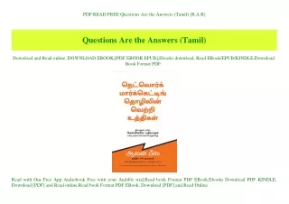 PDF READ FREE Questions Are the Answers (Tamil) [R.A.R]