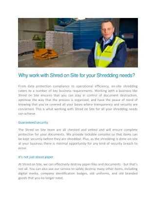 why work with shred on site for your shredding