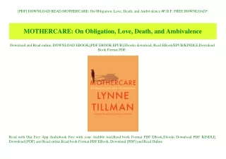 [PDF] DOWNLOAD READ MOTHERCARE On Obligation  Love  Death  and Ambivalence #P.D.F. FREE DOWNLOAD^