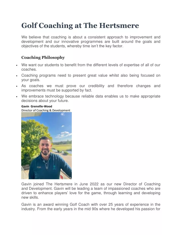 golf coaching at the hertsmere