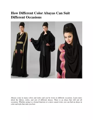 How Different Colour Abayas Can Suit Different Occasions