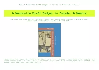Read A Mennonite Draft Dodger in Canada A Memoir Read Online