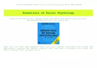 Download EBOoK@ Essentials of Social Psychology Ebook READ ONLINE